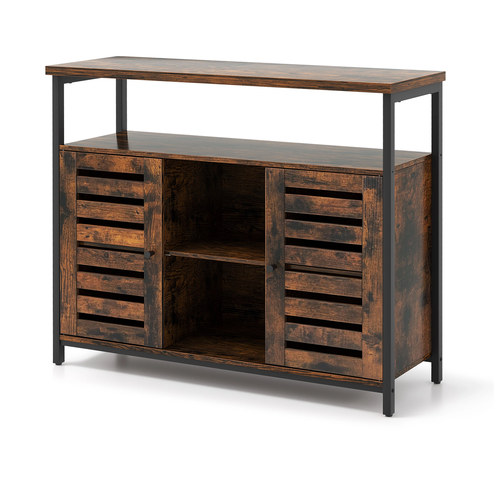 SUGIFT 39.5-in 760-lb Total 200-lb Top Rustic Brown Industrial Buffet Sideboard with Push-to-Open Louvered Door