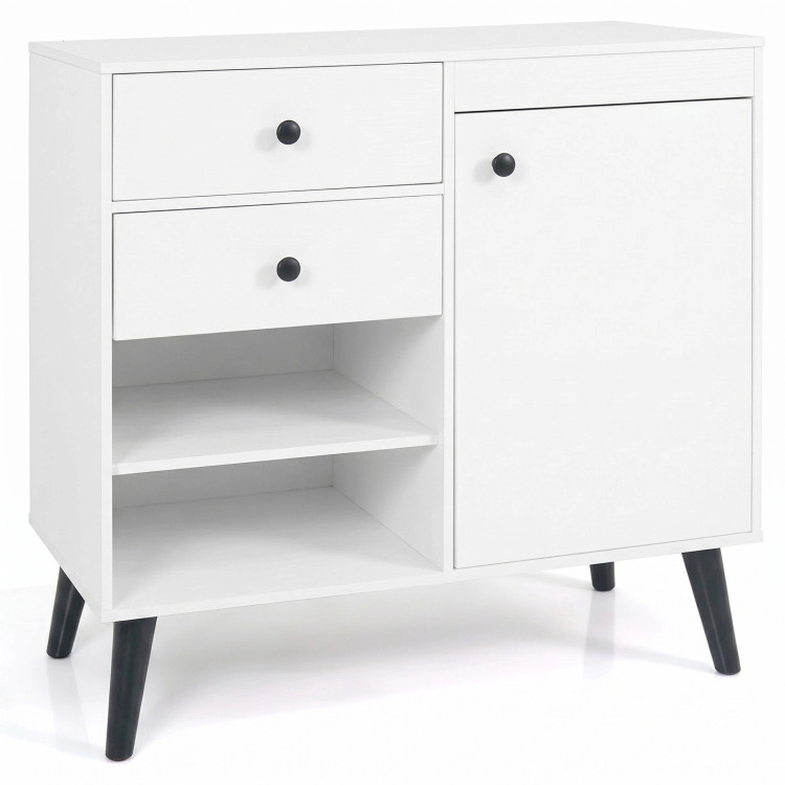 SUGIFT 31-in Sideboard Cabinet with 2 Open Compartments 2 Drawers and Single-Door Cabinet 135-lb Capacity White