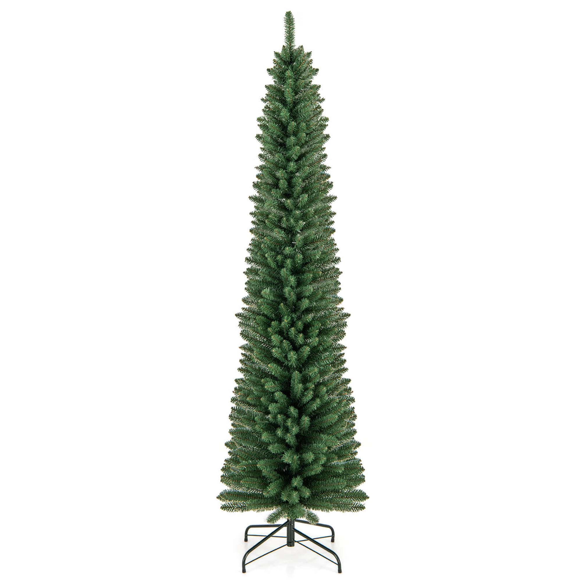 Costway 5/6/7/8 FT Pencil Christmas Tree Artificial Xmas Tree with 523 Memory Wire Branch Tips