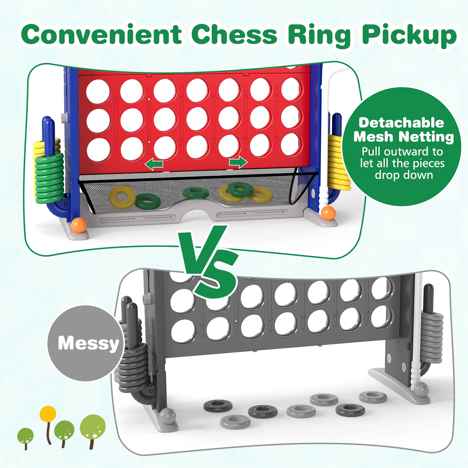 SUGIFT 4-in-1 Jumbo 4-to-Score Game with Ring Toss Basketball Mini Golf Chute Button and Mesh Pouch