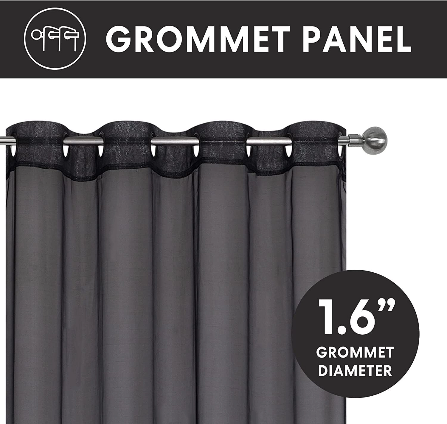 Kate Aurora 2 Piece Extra Long Grommet Top Sheer Voile Window Curtain Pair - 90 in.