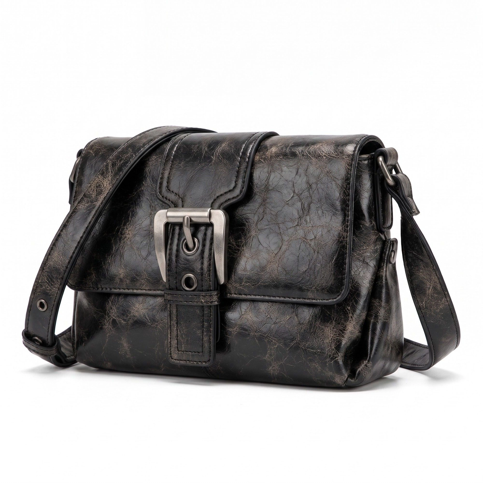Alilang Women's Distressed-Look Flap Shoulder Bag with Metal Clasp