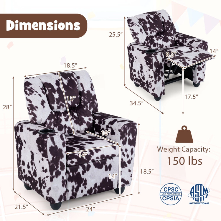 Hivvago Kids Recliner Chair Push Back Toddler Reclining Armchair With Cup Holder