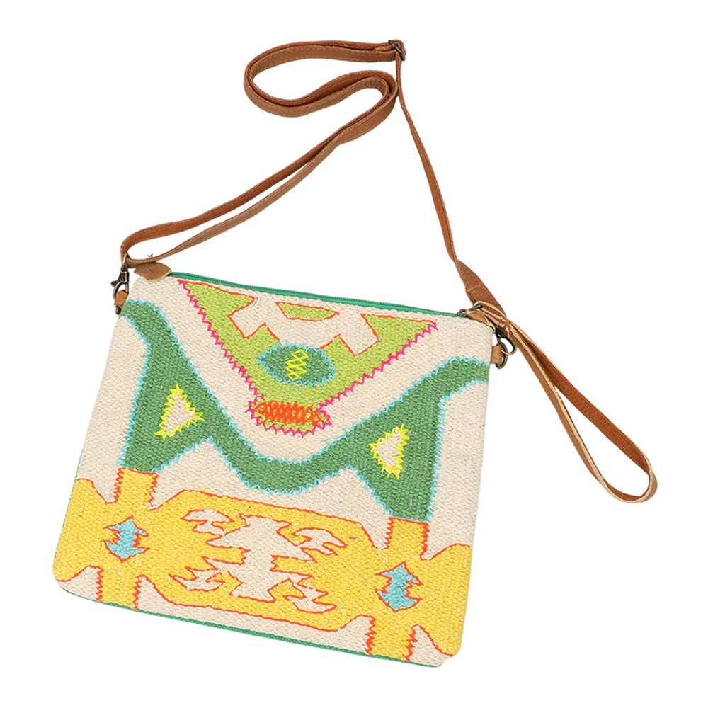 Fashnzfab Boho Geometric Pattern Embroidered Crossbody Bag / Clutch Bag