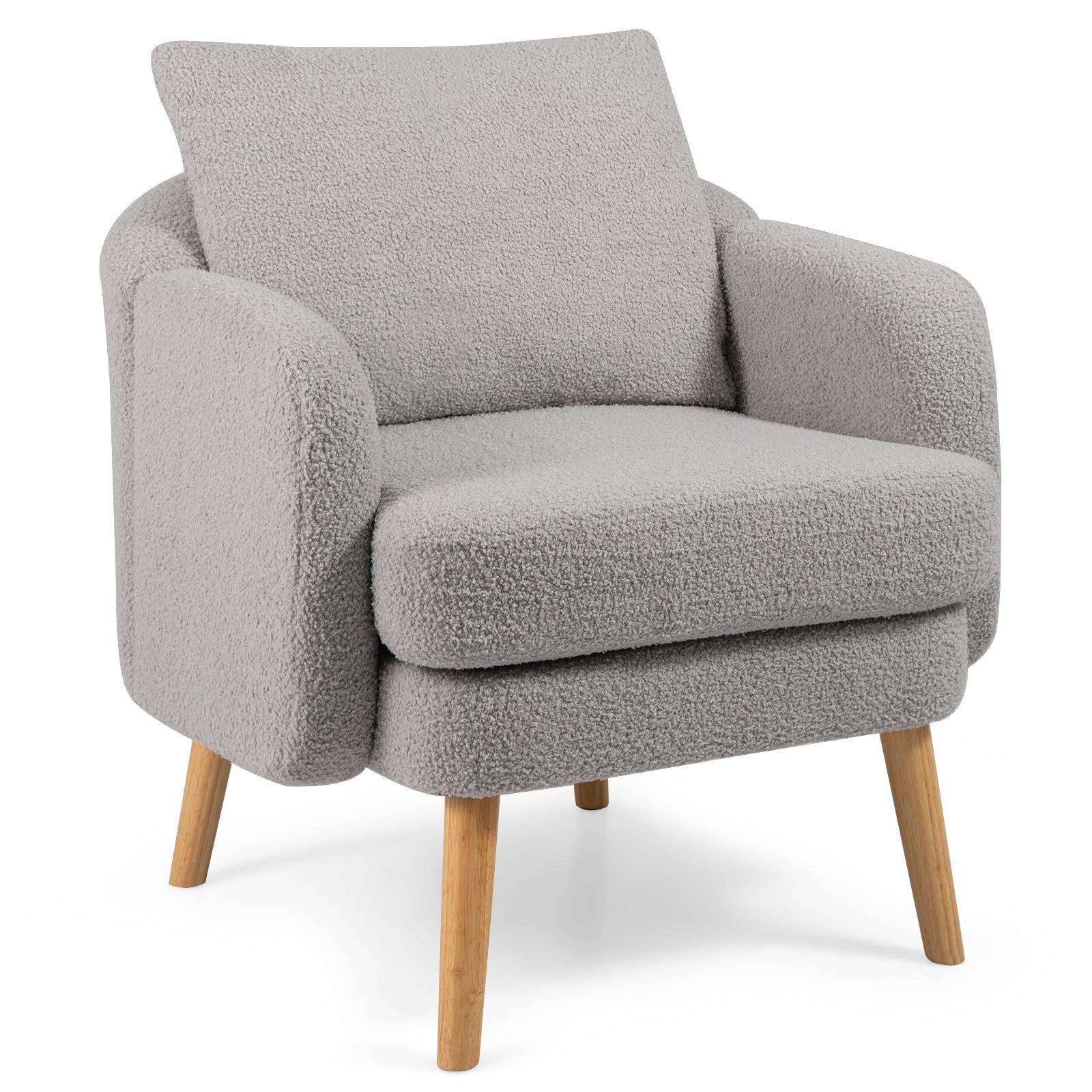 SlickBlue  Upholstered Sherpa Armchair with Pillow & Rubber Wood Legs