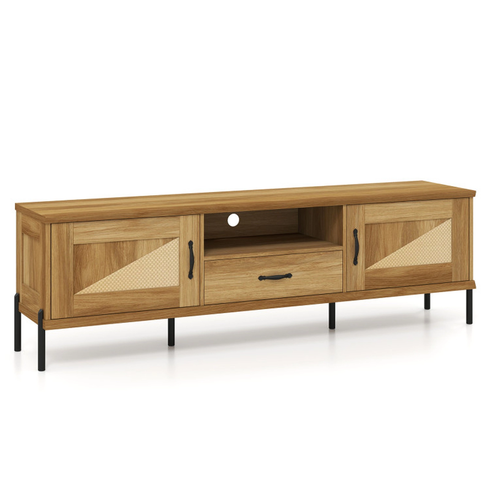SUGIFT 72-In Rattan TV Stand for TVs up to 80 In, Natural Mid-Century Console