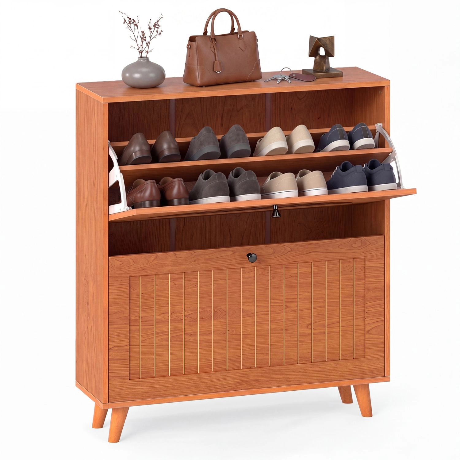 SlickBlue Entryway Shoe Organizer with 2 Flip Drawers and Storage