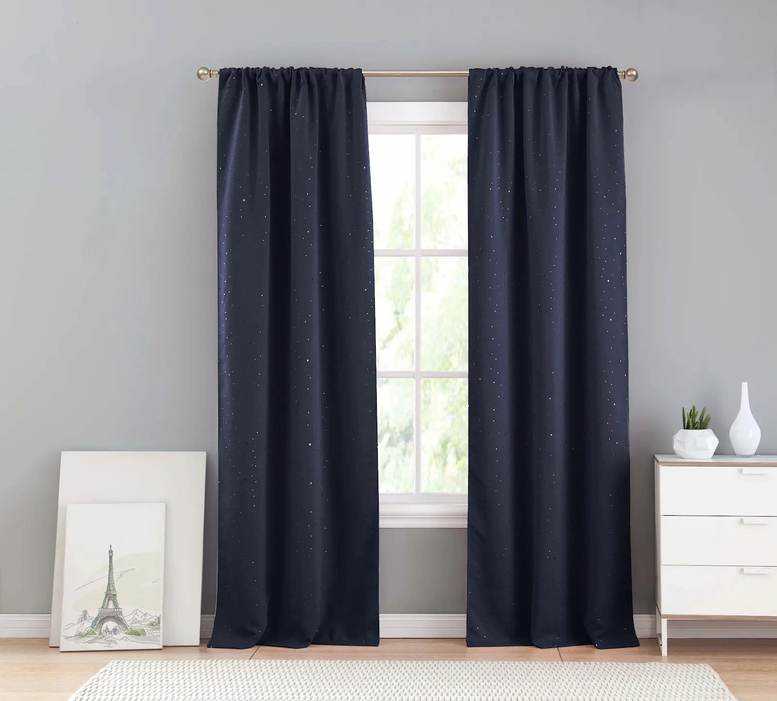 Kate Aurora 2 Piece Juvi Metallic Shooting Stars Room Darkening Rod Pocket Window Curtain Panels