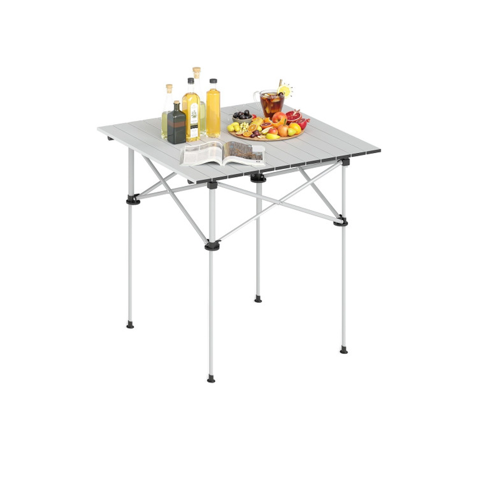 SUGIFT Silver Roll Up Folding Camping Table with Carrying Bag 28-in W 28-in D 27.5-in H 150-lb Tabletop Capacity