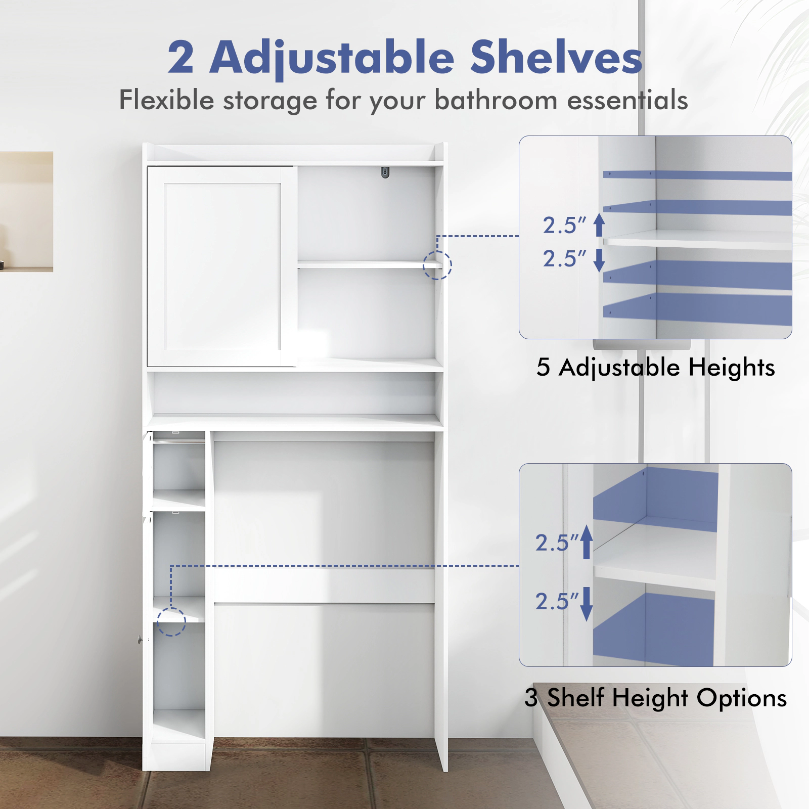 Slickblue Over The Toilet Bathroom Storage Cabinet with Sliding Door and Adjustable Shelf