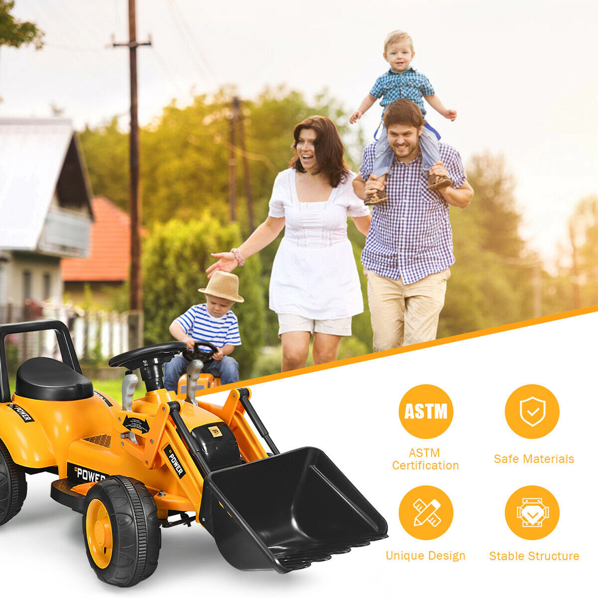 Costway Kids Ride On Excavator Digger 6V Battery Powered Tractor w/Digging Bucket Yellow