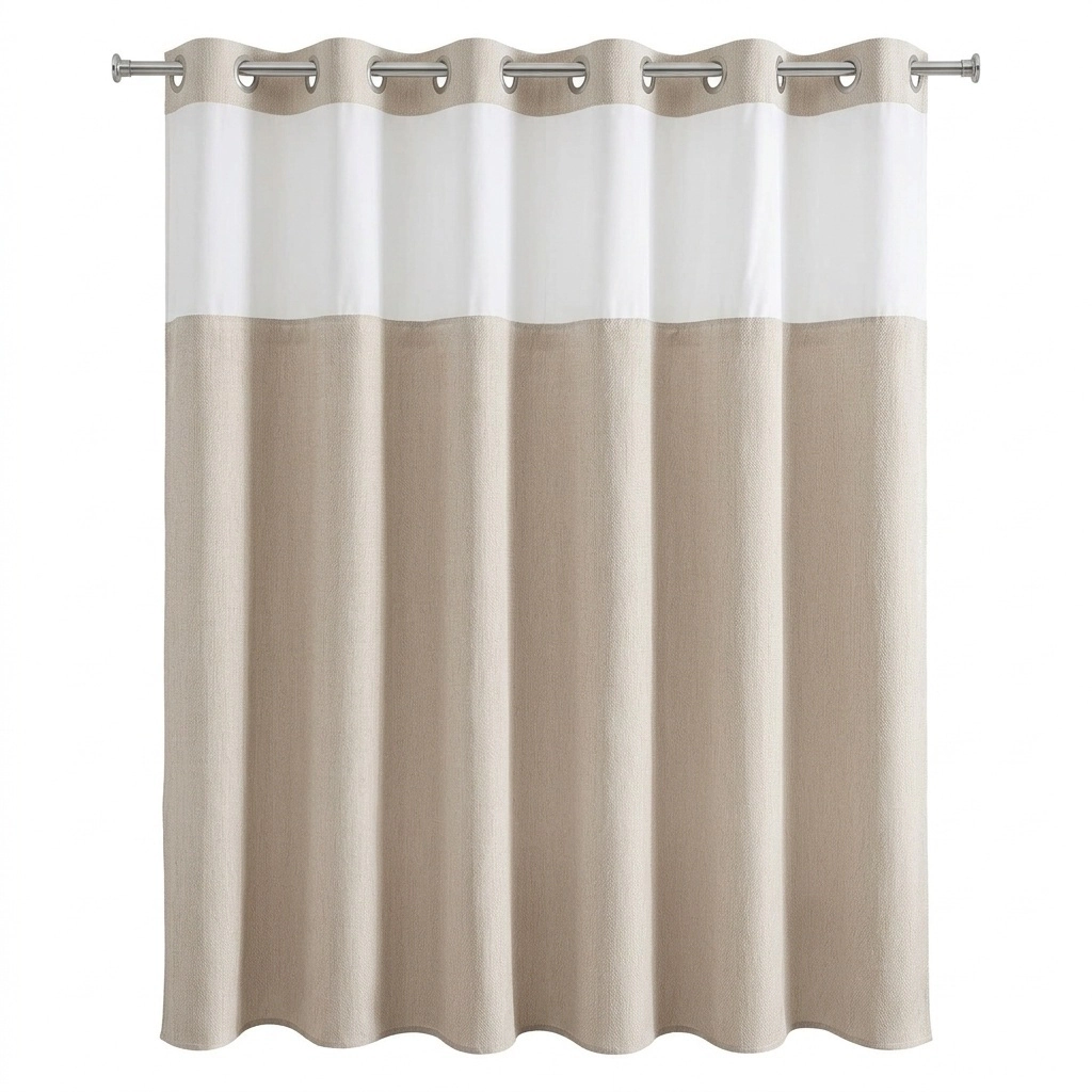 WZK Linen Textured No Hook Quick Dry Water Repellent Washable Farmhouse Shower Curtain Liner Set