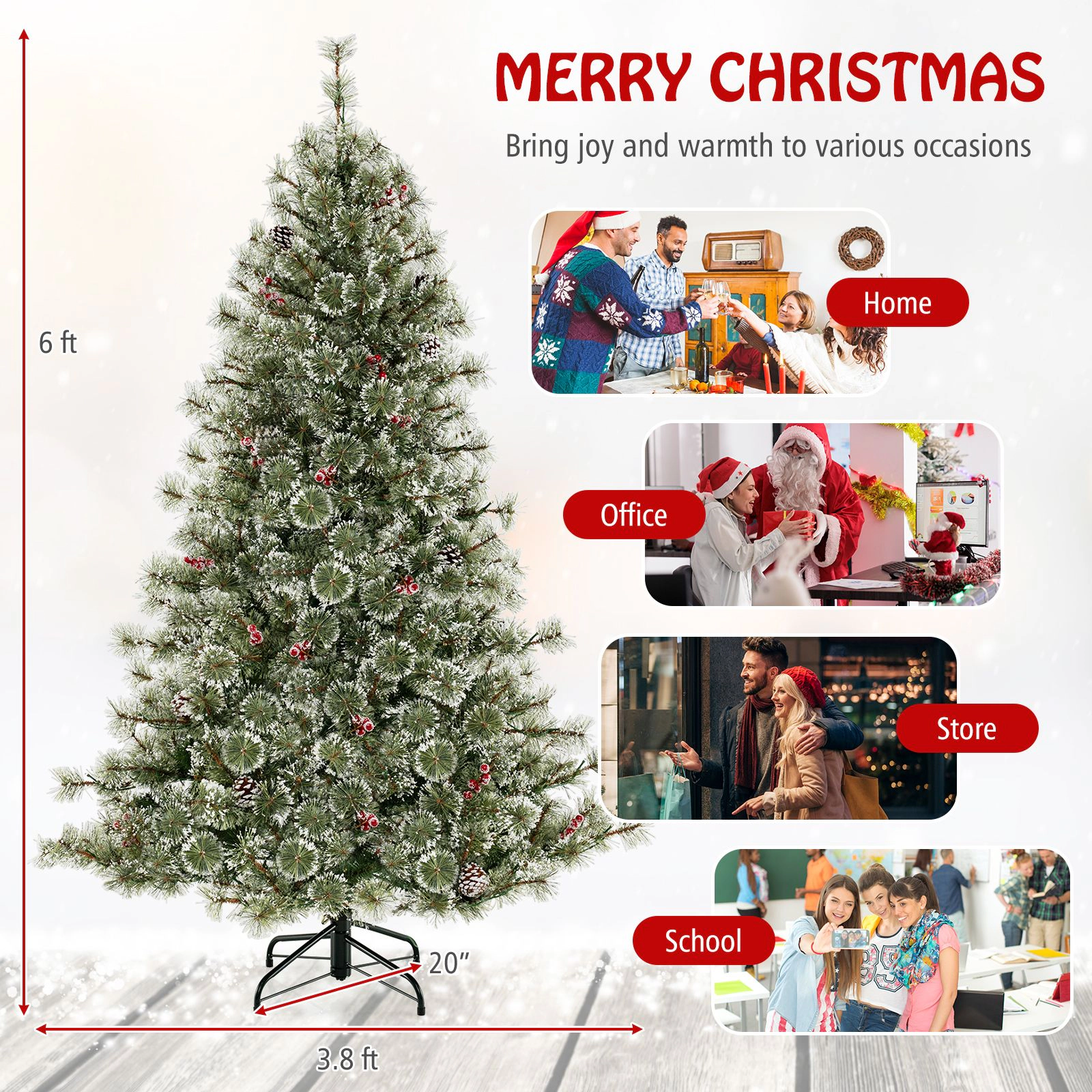 SlickBlue Green Flocked Christmas Tree with Berries and Pine Cones