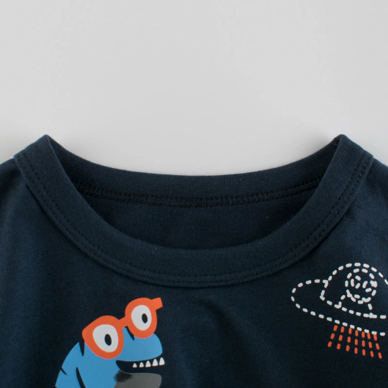 MyKids-USA Baby Boy Dinosaur Print Round Collar Short-Sleeved Tee Shirt Summer