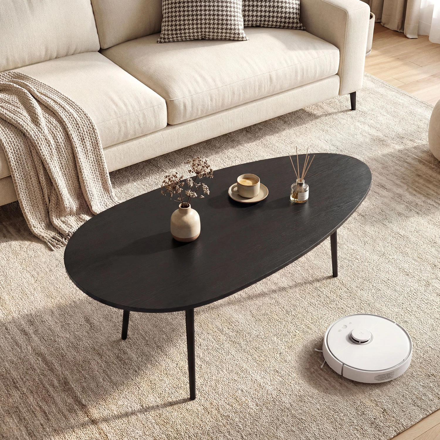 Glintex 42.5-Inch Oval Coffee Table with Metal Legs and Rounded Edges