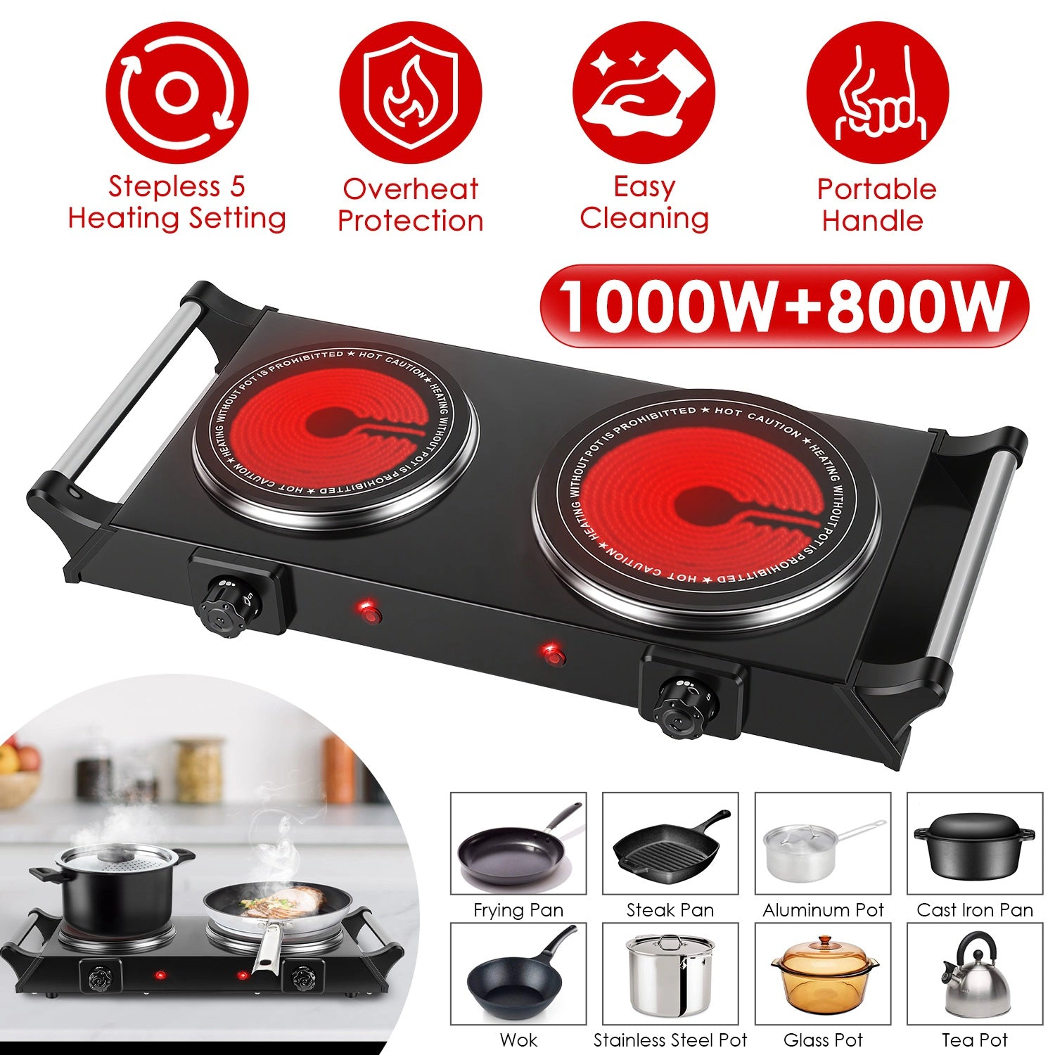 IMounTEK Unisex Portable Double Burner Hot Plate