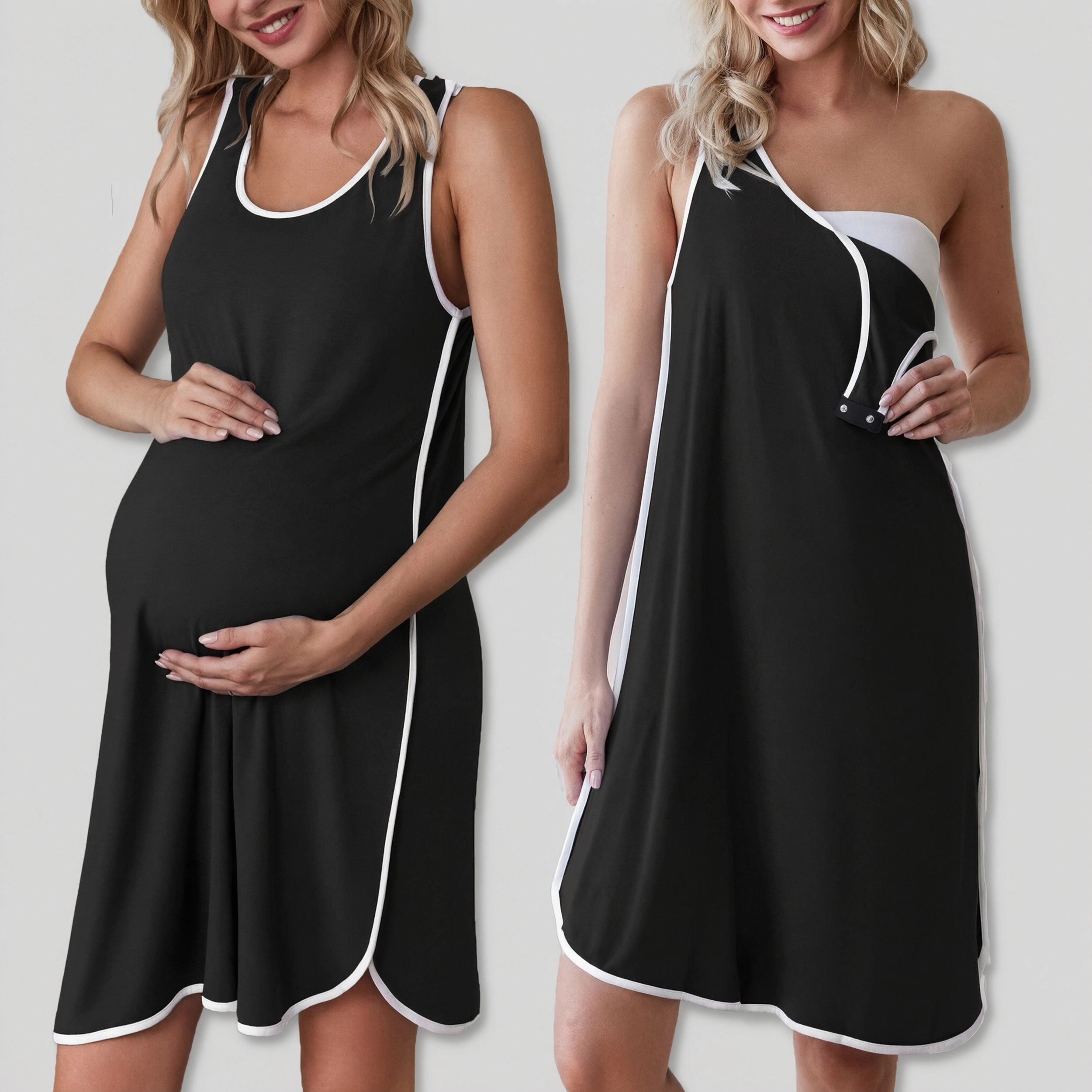 Ekouaer Womens 1 Nursing Dress Sleeveless Nightdress Maternity Nightgown Nightshirt with Snap