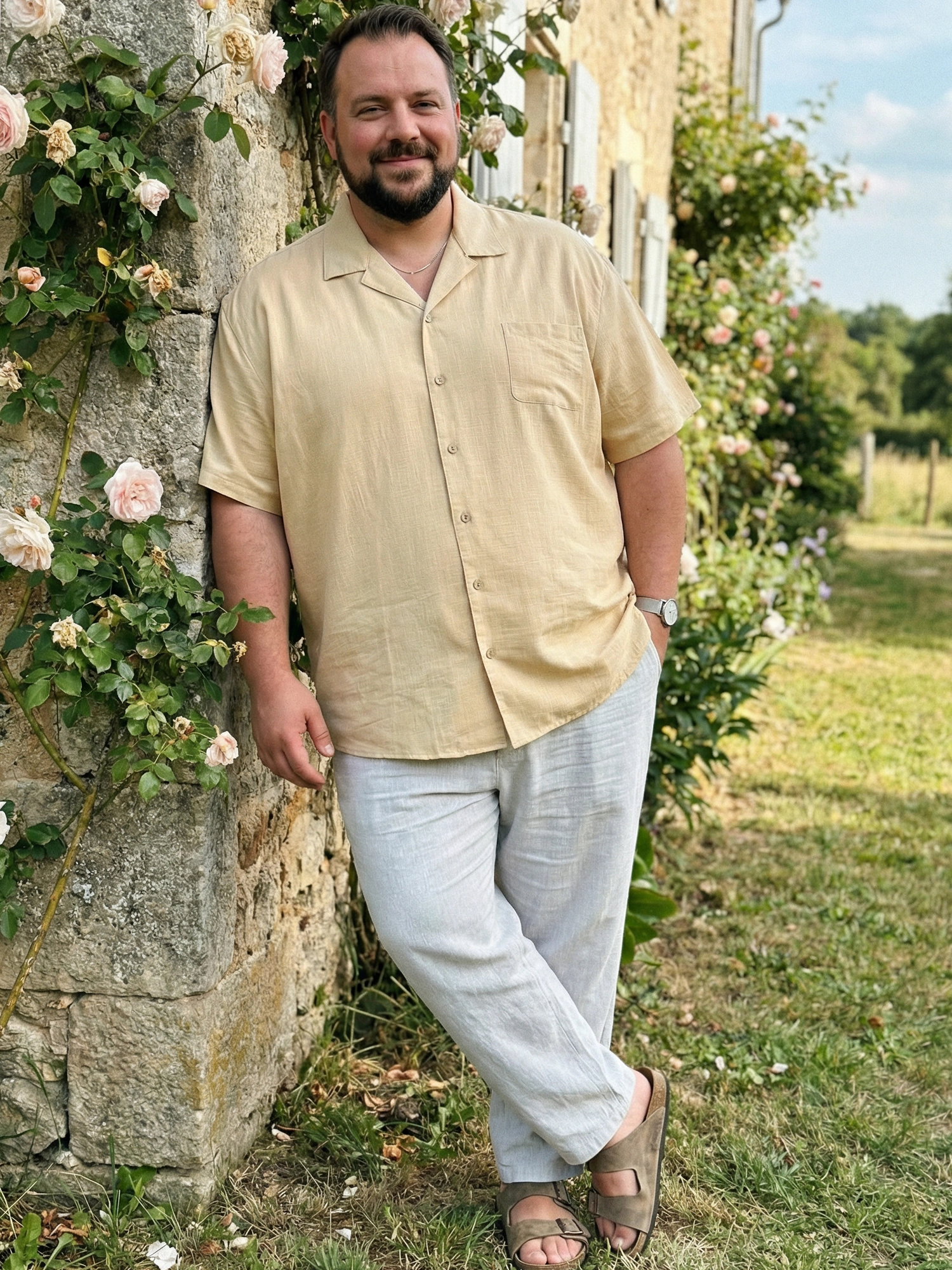 INSPIRE CHIC Men's Big & Tall Camp Collar Chest Pocket Short Sleeve Summer Shirt
