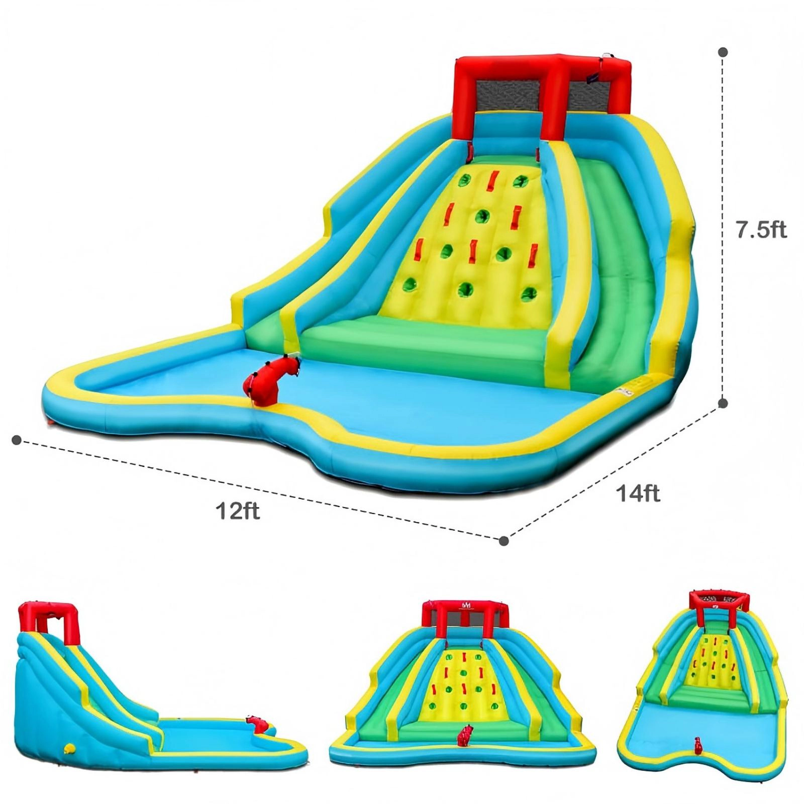 SUGIFT Double Side Inflatable Water Slide Park Bounce House with Climbing Wall 350-lb Capacity Ages 3-8 178-in Long