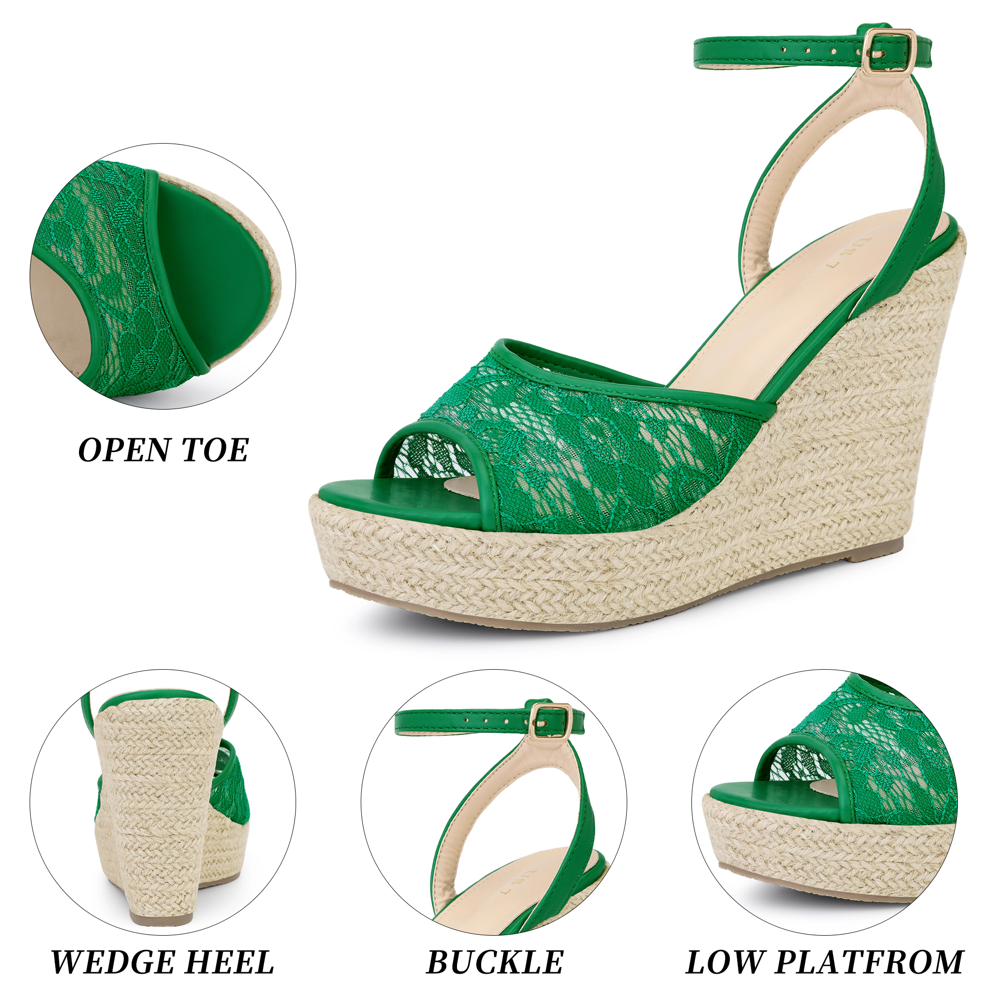 BLISSFUL STEP Women's Lace Wedges Platform Heel Espadrille Wedge Heels Sandals