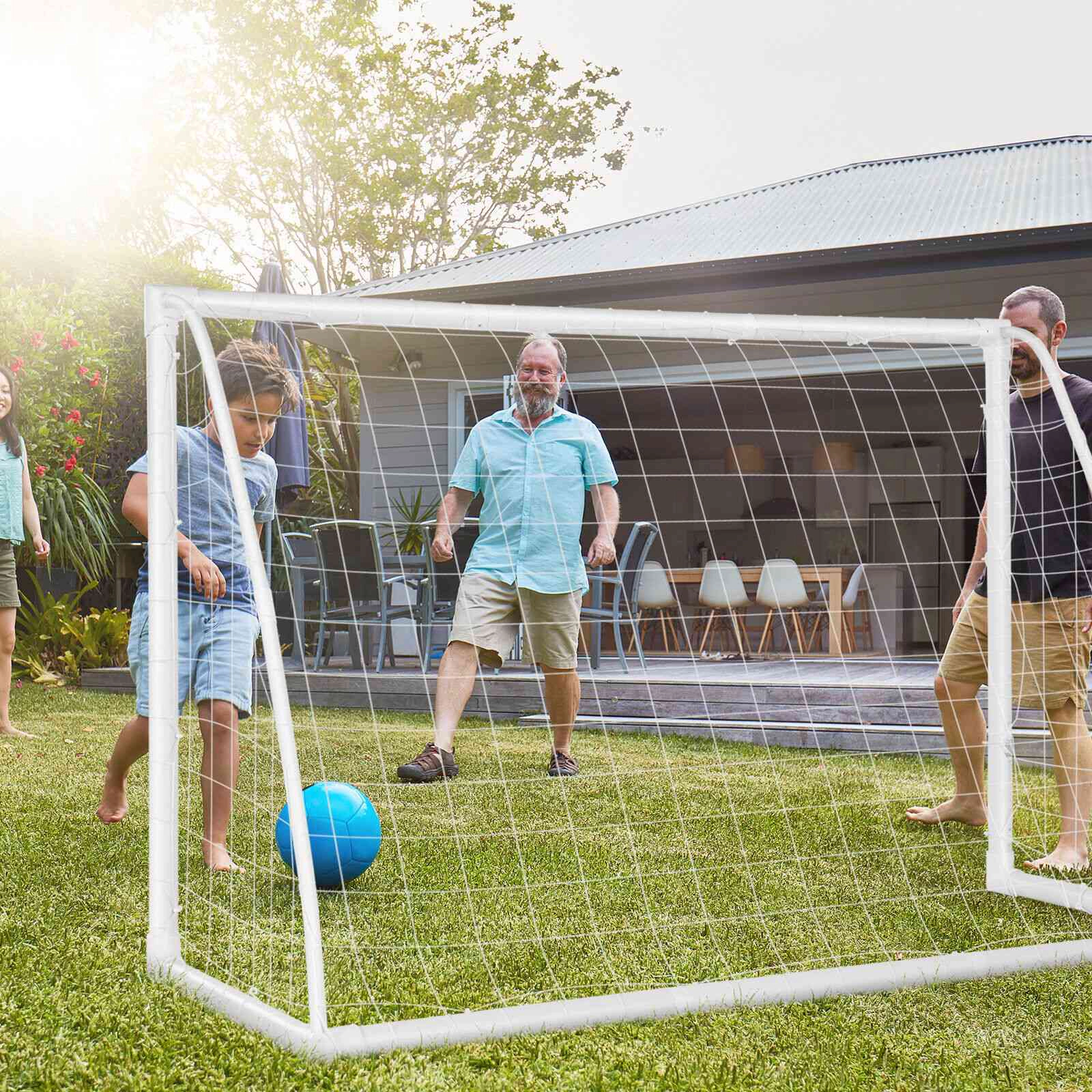 SUGIFT 6-ft x 4-ft UPVC Frame Soccer Goal with 6 Ground Pegs Waterproof PE Net and Triangular Bracing