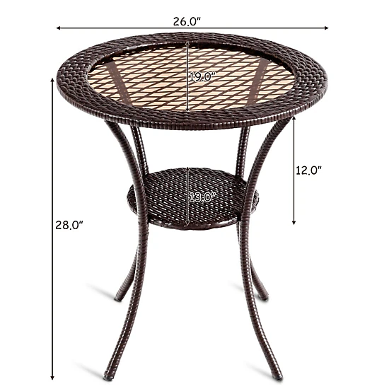 SUGIFT 25.5-Inch Round Wicker Patio Bistro Table with Tempered Glass ...