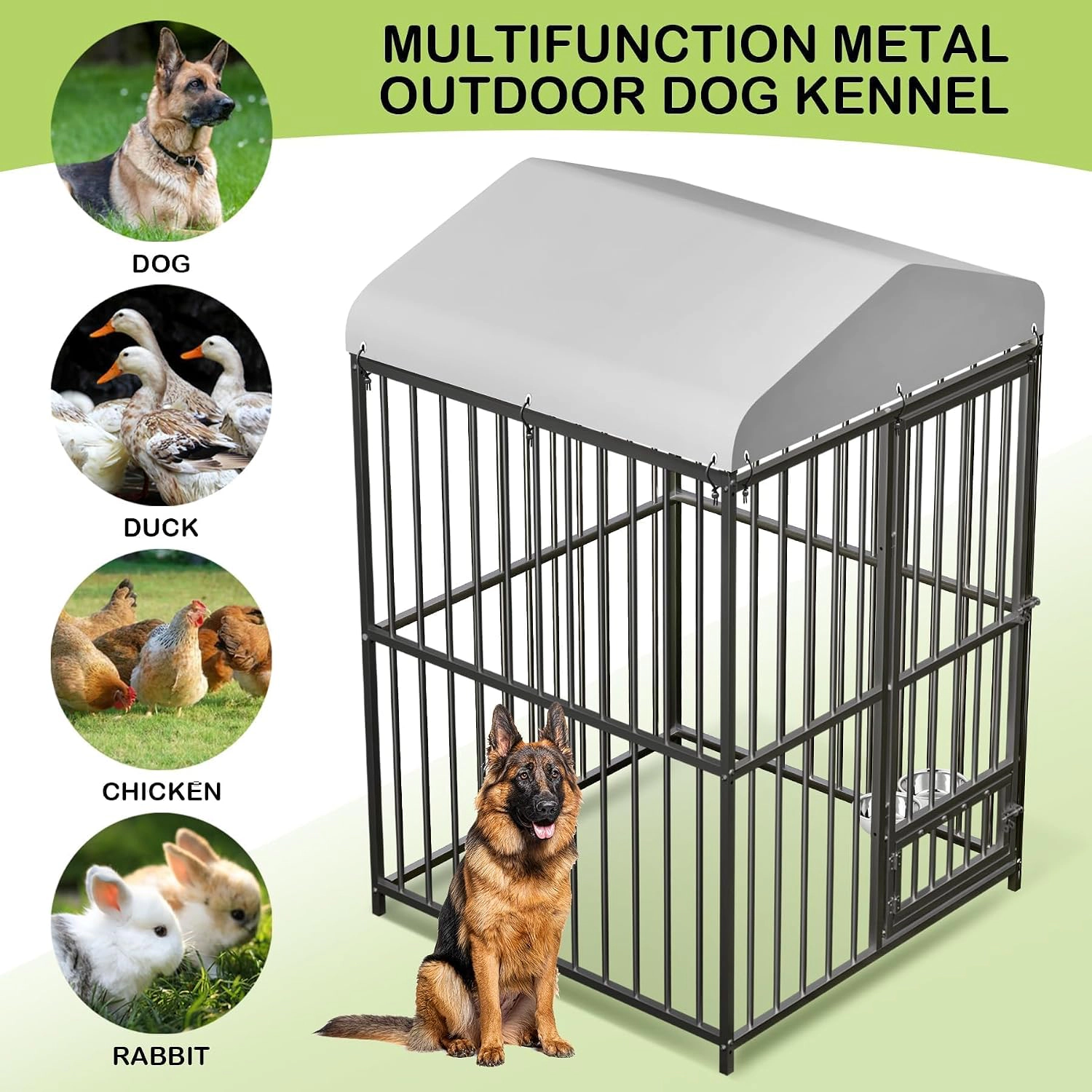 4x4x6 FT Outdoor Dog Kennel, Heavy-Duty Black Metal Tube Pet Enclosure for Backyard Garden