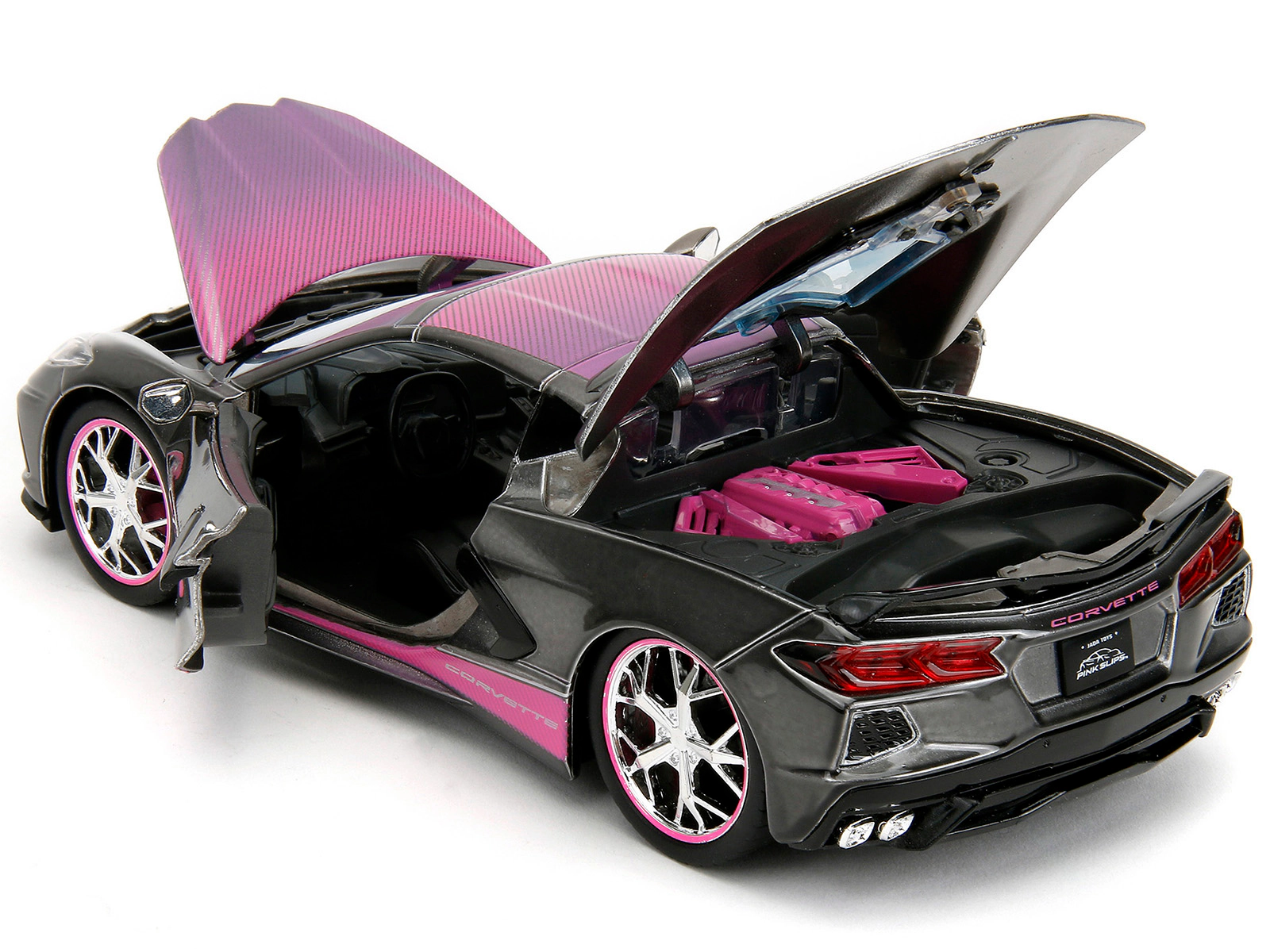 Jada 2020 Chevrolet Corvette Stingray Gray Metallic with Pink Carbon Hood and Top "Pink Slips" Series 1/24