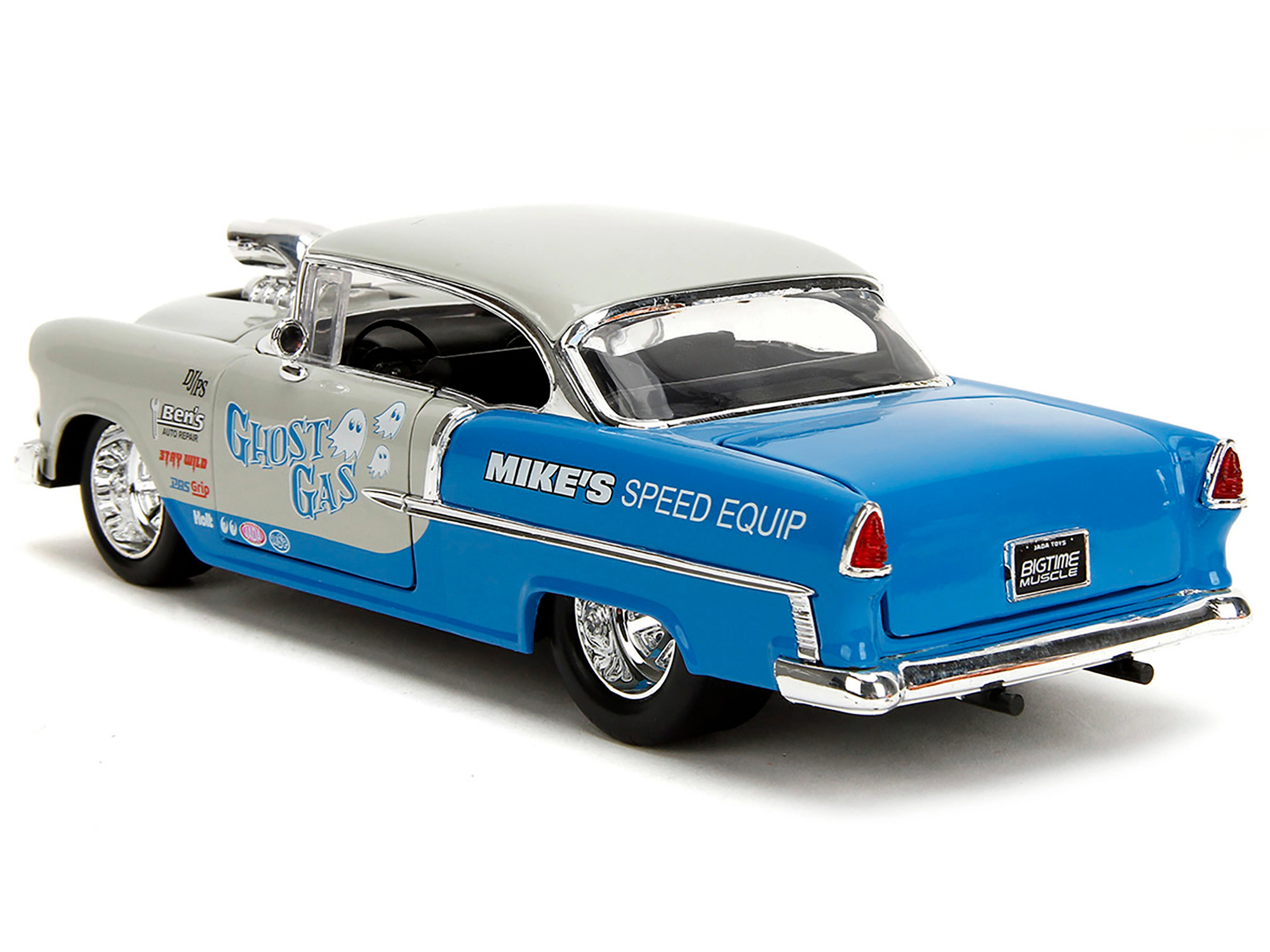 Jada 1955 Chevrolet Bel Air "Ghost Gas - Mike'S Speed Equip" Light Gray And Blue "Bigtime Muscle" Series 1/24