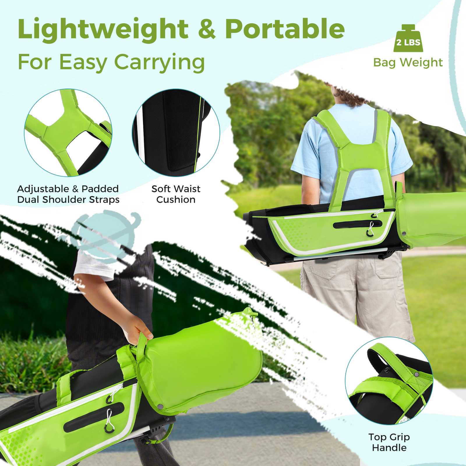 SUGIFT Kids Junior Complete Golf Club Set Stand Bag Rain Hood 4-Way Divider 26-in Bag Ages 8-10 Years Green