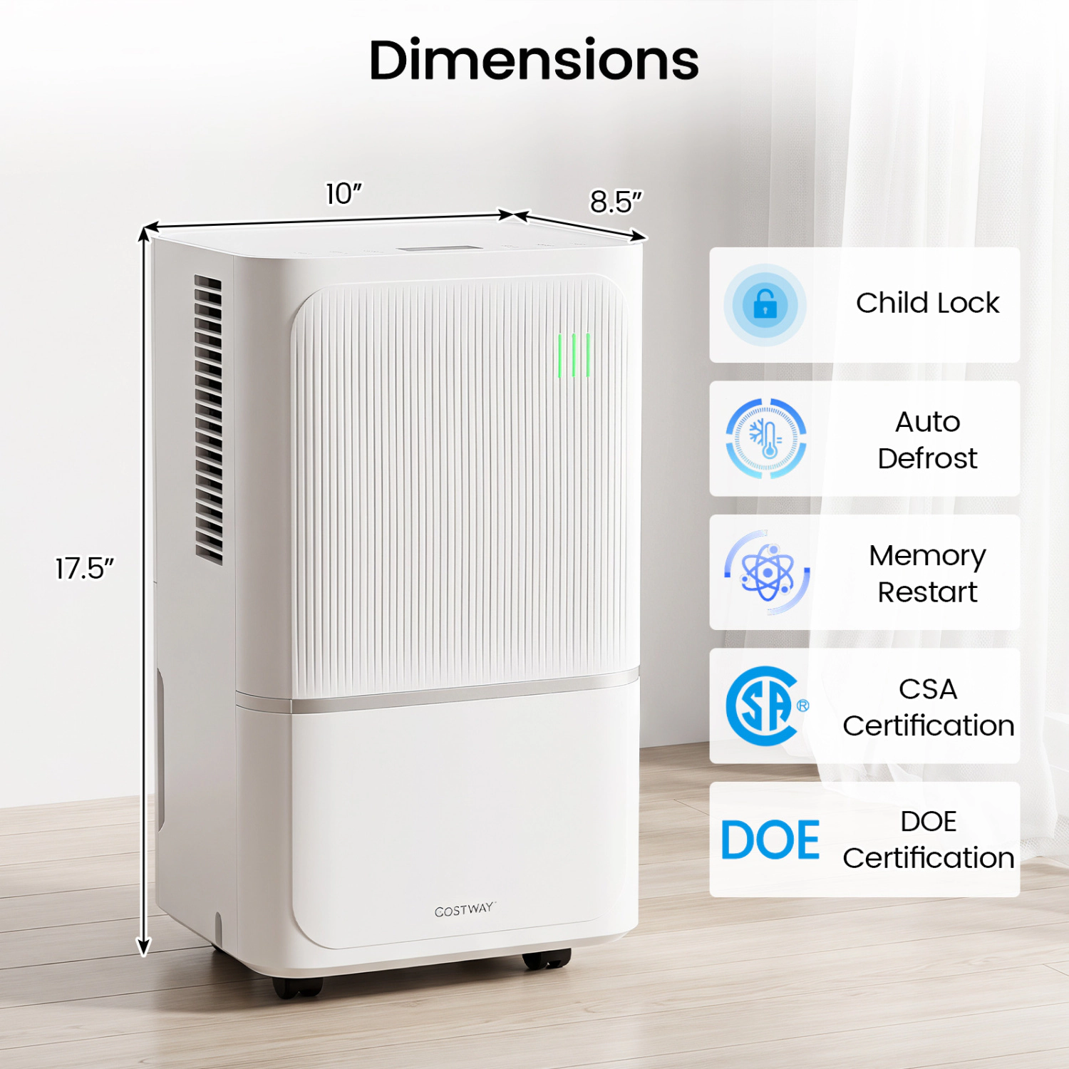 LJG 32 Pint Dehumidifier for Home with Drain Hose & Intelligent Control 2500 Sq.Ft