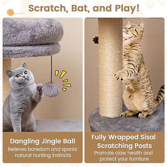 SUGIFT 40-in Beige Multi-Level Cat Tree Tower with Condo Padded Perch and Sisal Posts 23-in Square Base