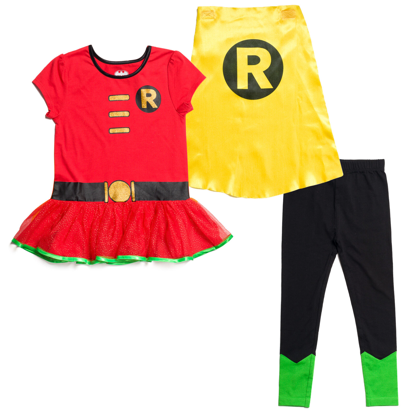 DC Comics Justice League Robin Girls' Costume Tee, Cape and Leggings Set