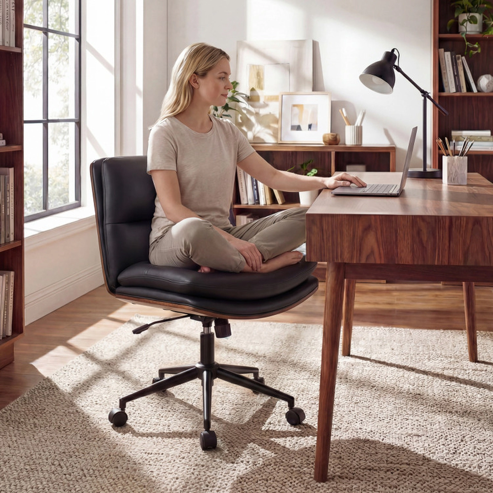 SUGIFT Curved Back Armless Office Chair 245-lb Capacity Adjustable 22-25-in Seat Height Black White
