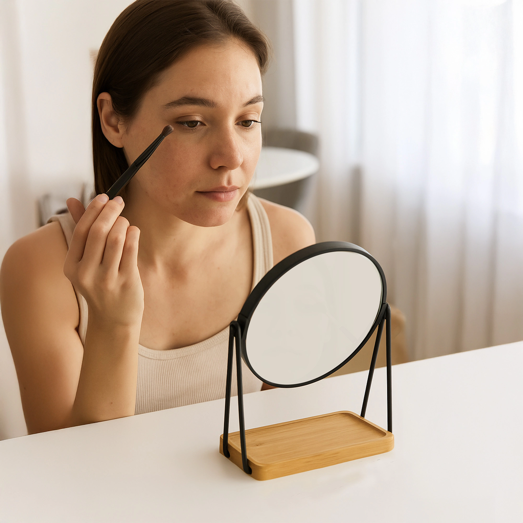 Pursonic Women’s Dual Magnification Vanity Makeup Mirror with Bamboo Tray Organizer Dual Side Mirror