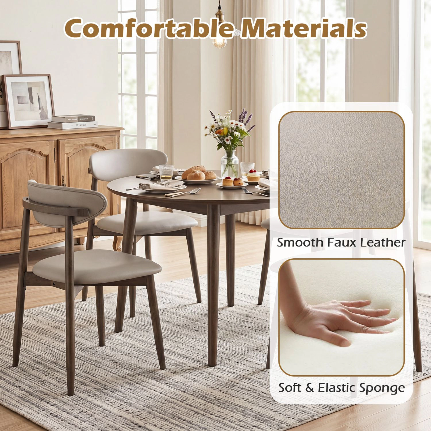 SlickBlue Modern Wooden Dining Chairs with Padded Faux Leather Seat