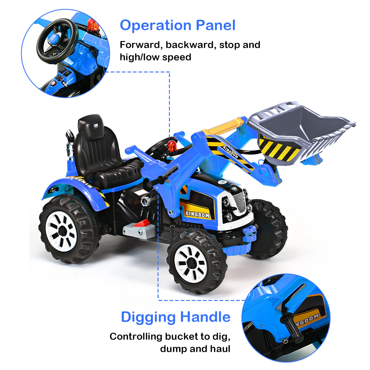 Costway 12V Battery Powered Kids Ride On Excavator Truck w/ Front Loader Digger Yellow