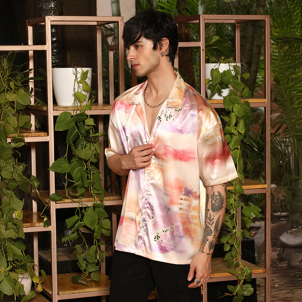Abstract Sheen Oversized Shirt