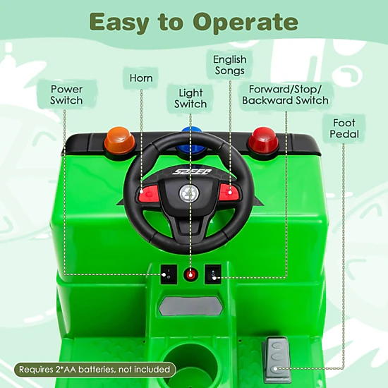 Hivvago 12V Kids Ride-On  Garbage Truck With Warning Lights And 6 Recycling Accessories