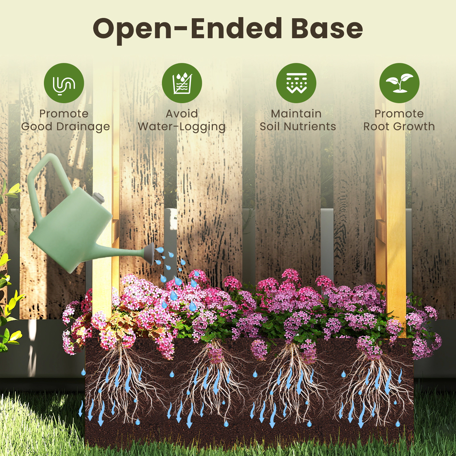 Hivvago Raised Wooden Garden Bed with Hanging Roof