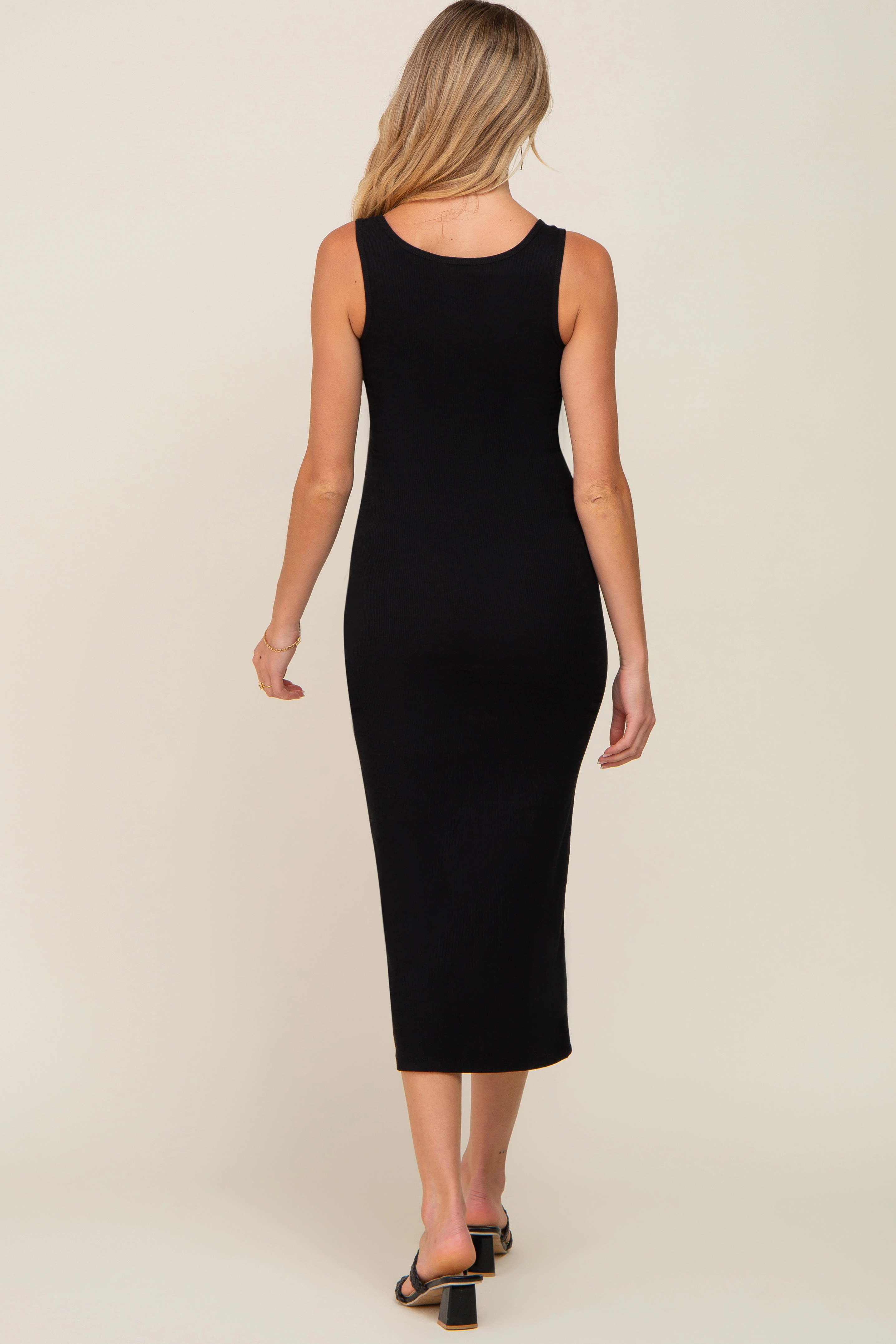 PinkBlush Womens Black Ribbed Basic Maternity Maxi Dress