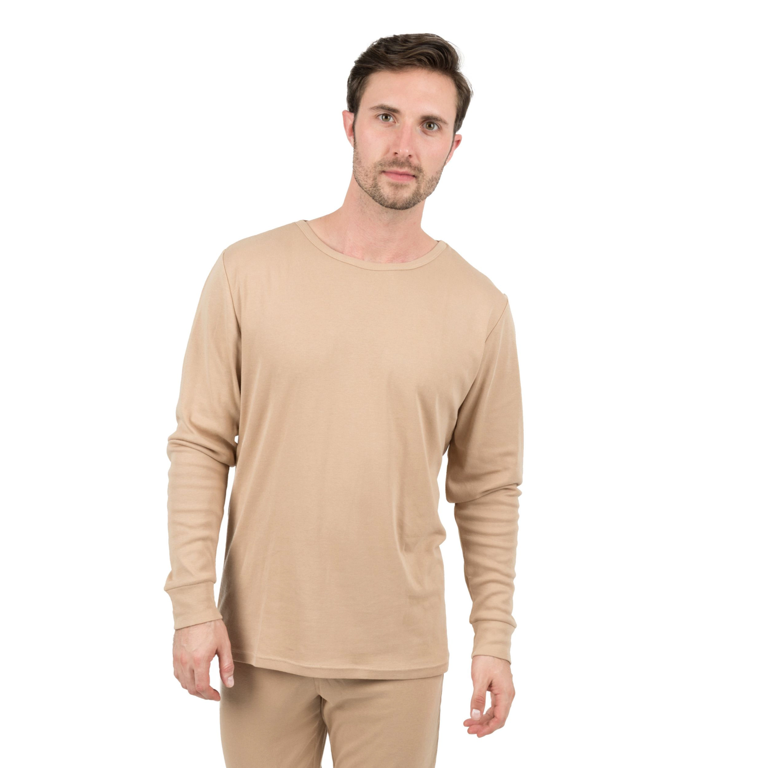 Leveret Mens 2-pc. Neutral Solid Long Sleeve Cotton Snug Fit Pajamas