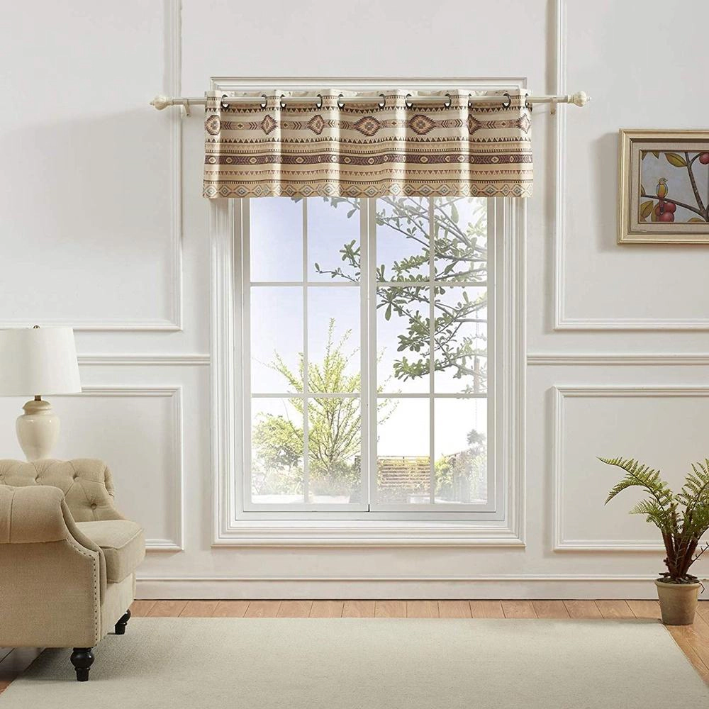 Barefoot Bungalow Phoenix Fabric with Grommets Rods Window Treatment Valance 84x16" Tan
