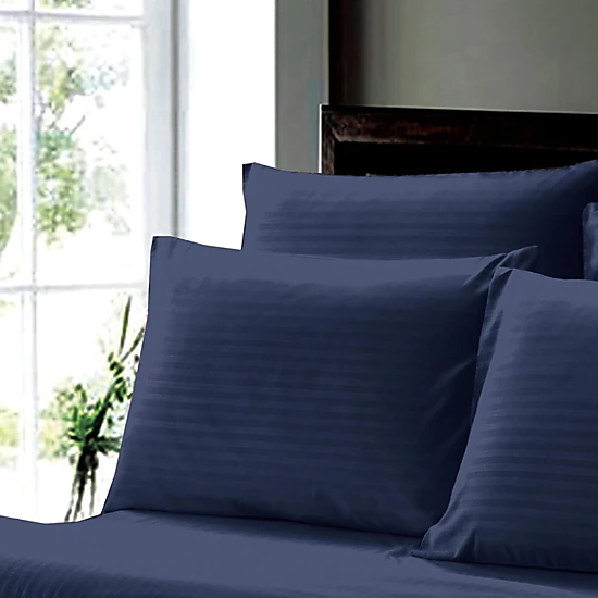 Plazatex Dobby Stripe Luxurious Ultra Soft Moisture Wicking Solid Color 4 Pieces Sheet Set Twin Navy