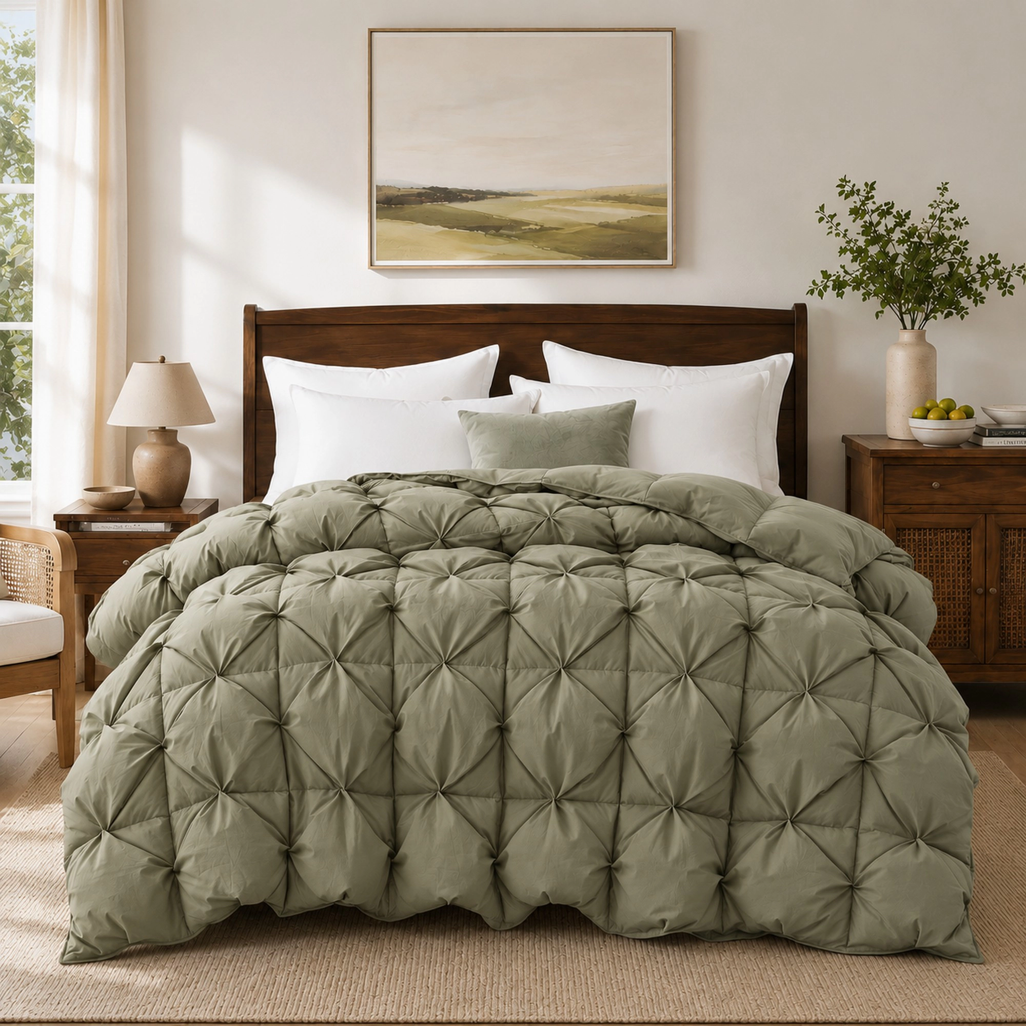 Unikome Luxury Velvet-Feel Cotton Blend Down Fiber Comforter, All Season Pinch Pleat Duvet Insert