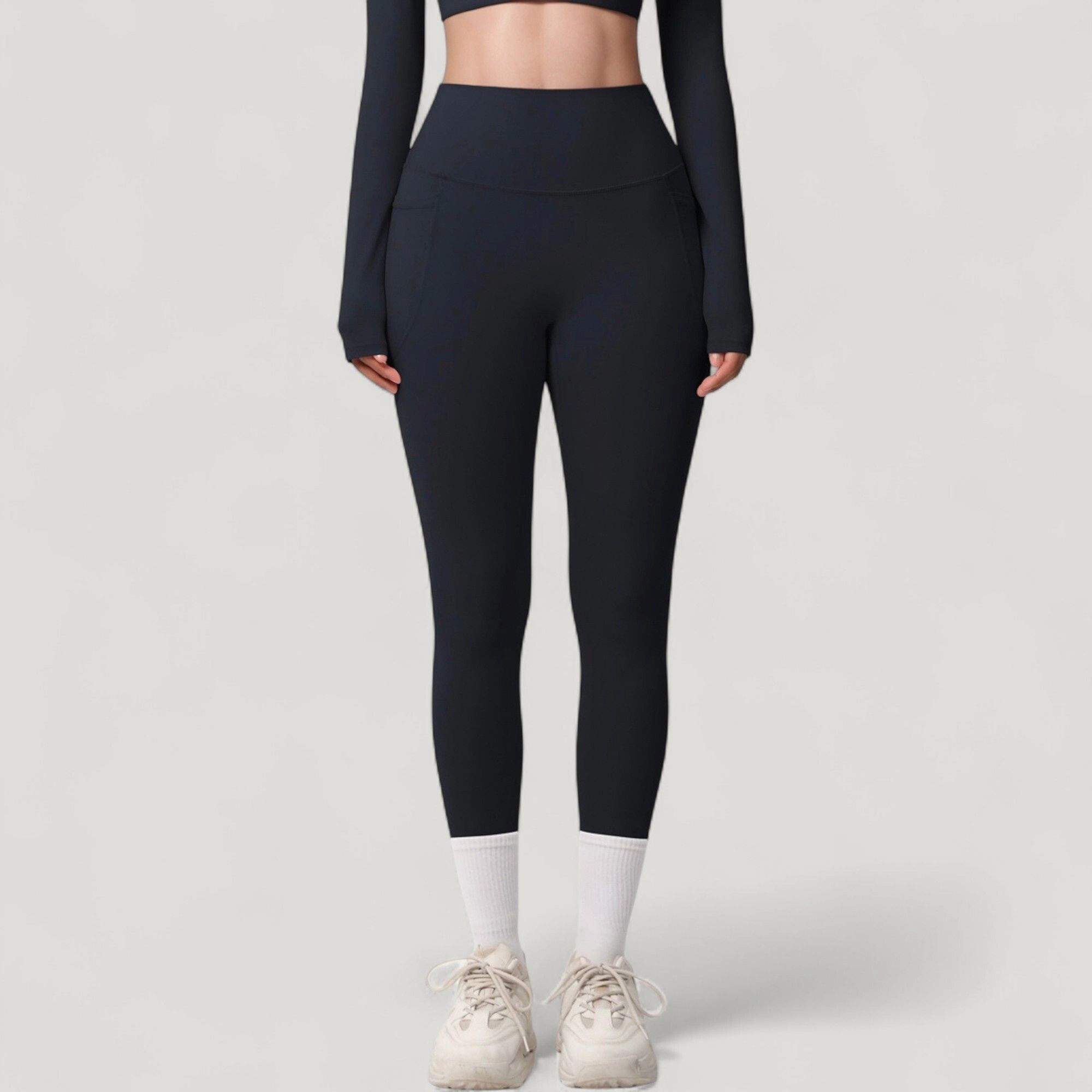 Anna-Kaci Active Women's High Waist Full Length Leggings with Side Pockets and Wide Waistband