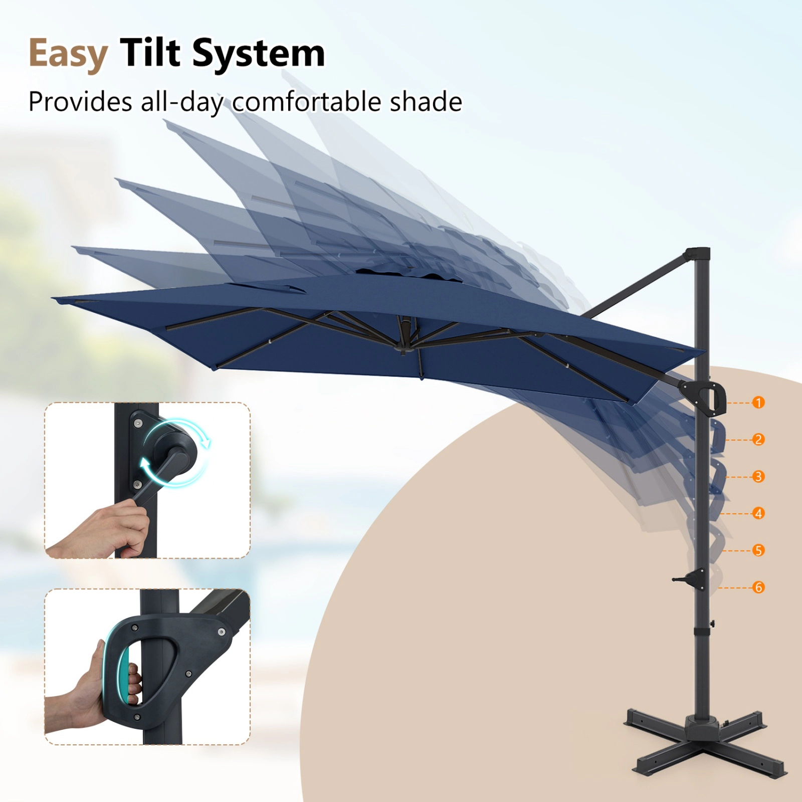 SUGIFT Navy 11 x 9 ft Rectangular Cantilever Patio Umbrella with 6 Tilt Positions