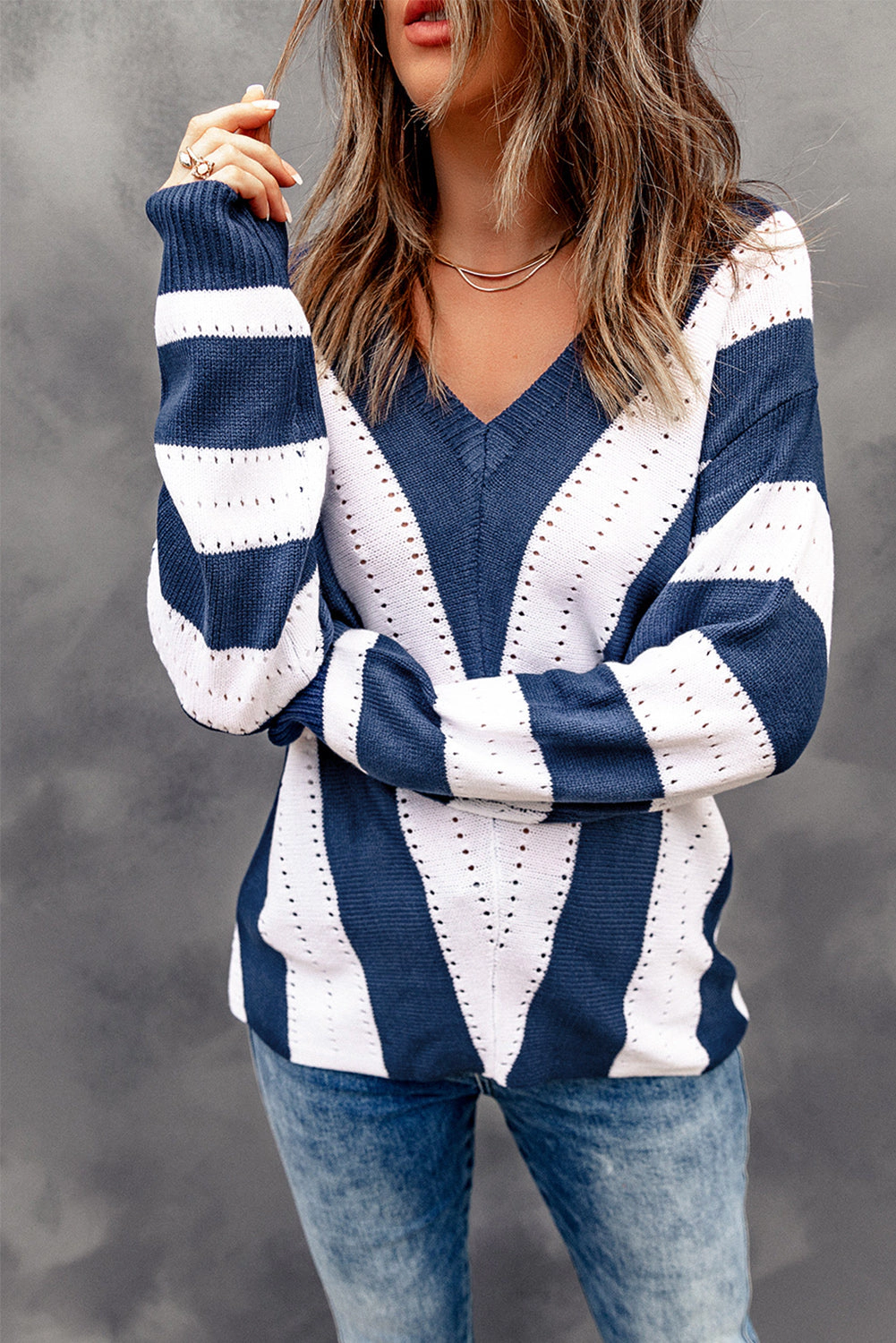 Threaded Pear Women's Eleanor Striped Colorblock Knitted Sweater