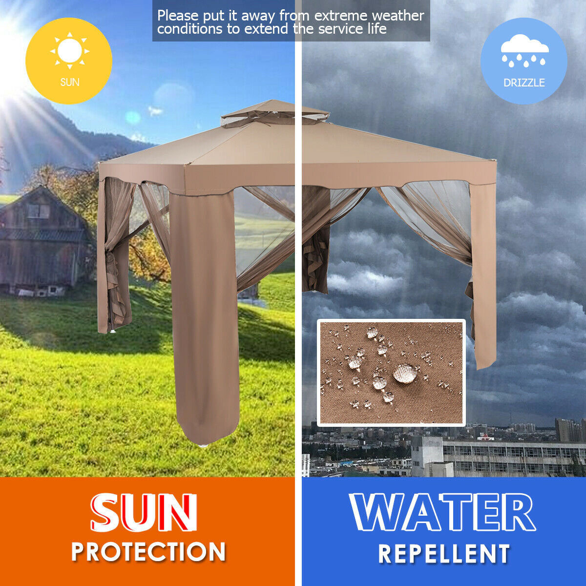 Hivvago Patio Canopy Gazebo with Netting and Double-Tiered Roof