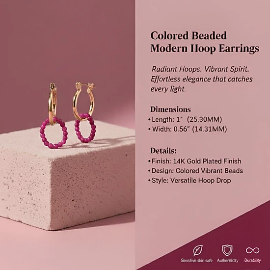 Megan Walford Women's Colored Beaded Modern Hoop Earrings in 14K Gold ...